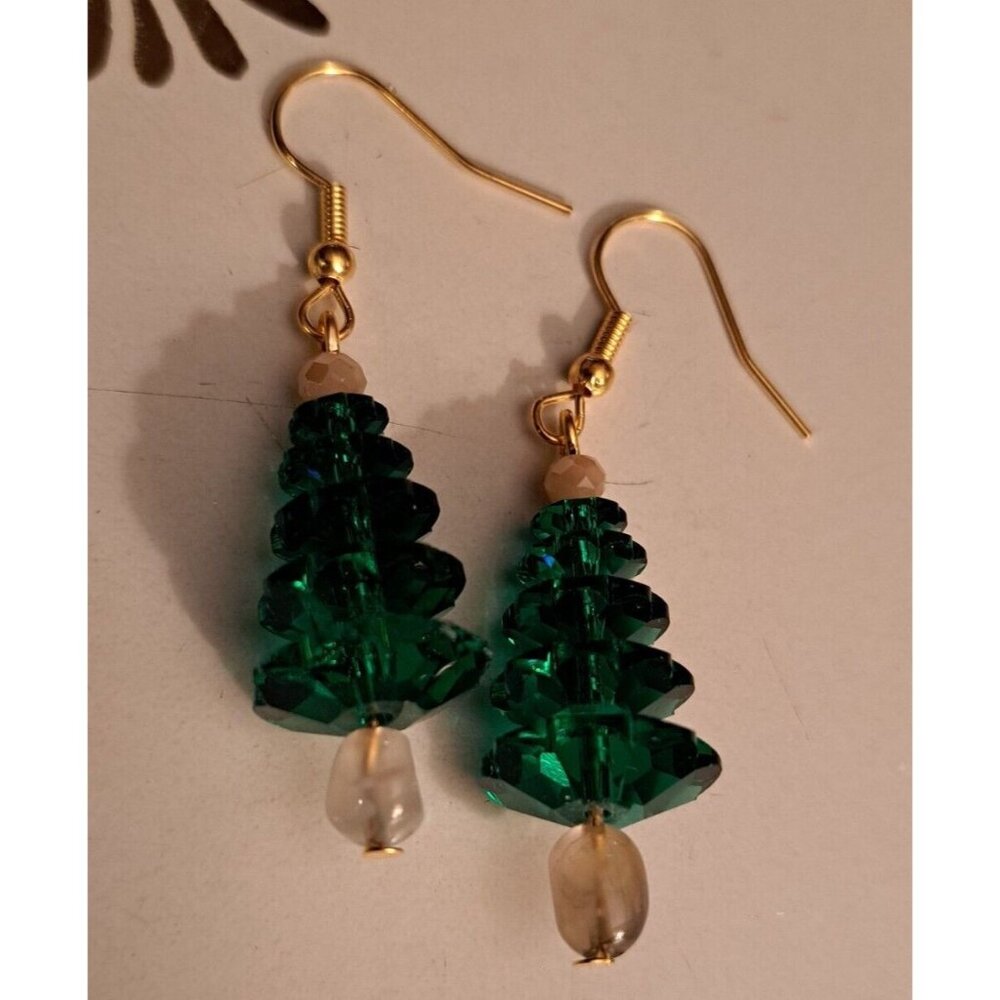 Christmas Tree Earrings 3D Green Holiday 3/4" Long Dangle NEW handmade